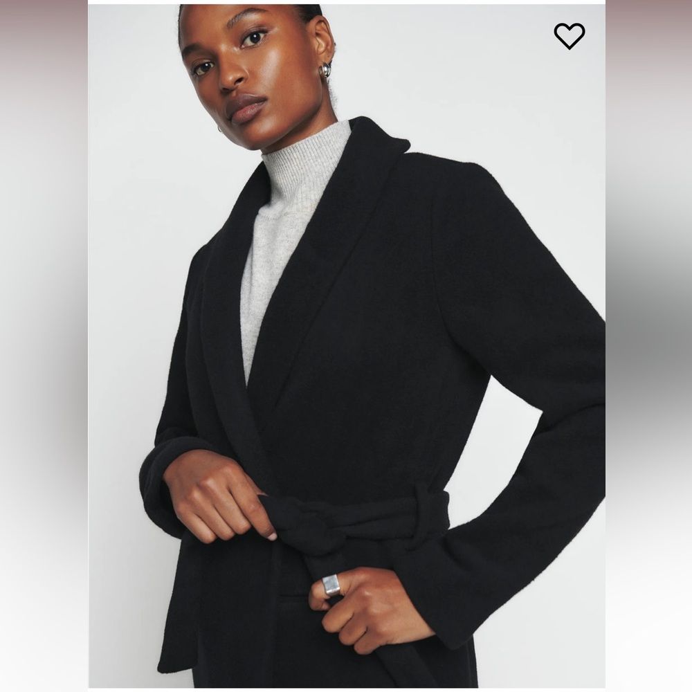 Reformation “Downing” coat size S small in black tie waist wrap
